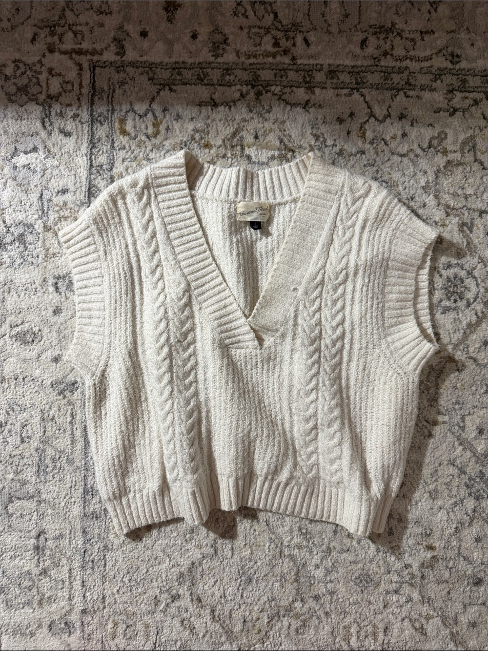 Cream Cable-Knit V-Neck Sweater Vest